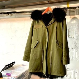 Furlove for Ali express  green utility parka fully lined with black fox fur